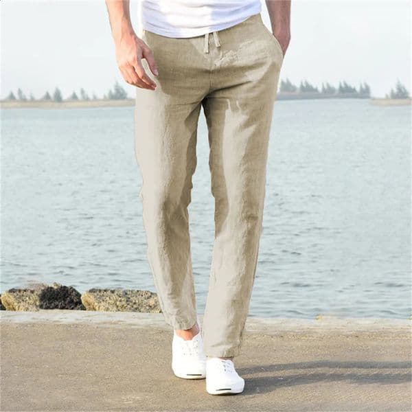 Mens Cotton Linen Pants Male Autumn Breathable Solid Color Linen Trousers Fitness Streetwear S-3XL 260207BJ