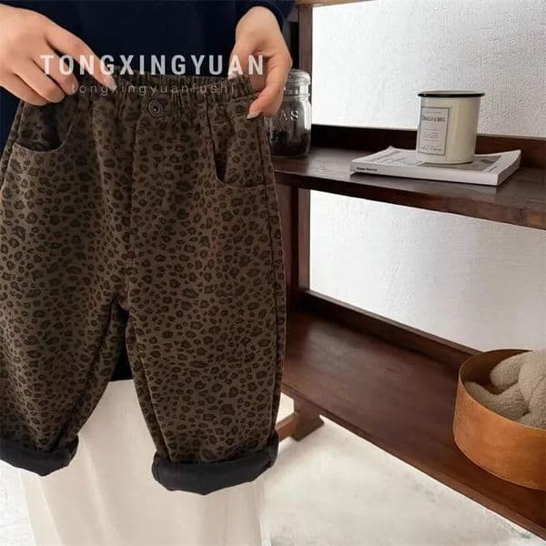 Childrens Pants Leopard Casual Fashion Thicken Straight Loose Winter Korean Style Baby Girls Boys Long 260207
