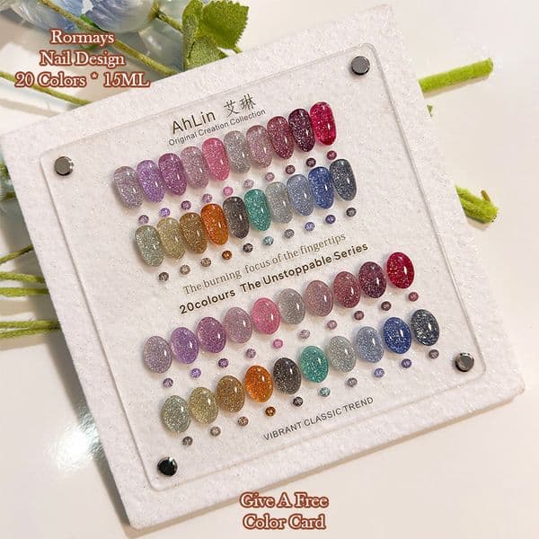 20 Colors Broken Diamond Starry Cat Eye Gel Polish, AhLin Water Glass Bead Platinum High Density Glitter UV LED Soak Off Gel Nail Polish