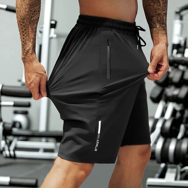 Mens Breathable NylonSpandex Summer Shorts HighElasticity Drawstring Waist Zipper Pockets Navy Blue Ideal for Gym Hiki 260127