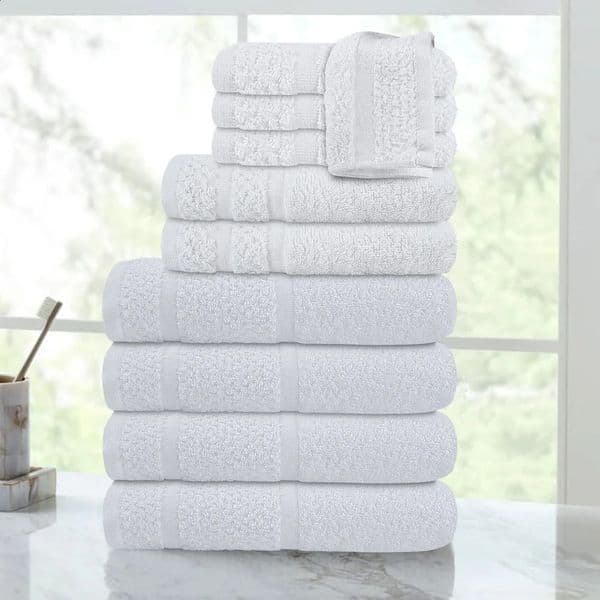 10 Piece Cotton Towel Set Quick Dry Soft Absorbent Bath Towels Hand Towels Washcloths Fade Resistant Durable Textured Border 260208