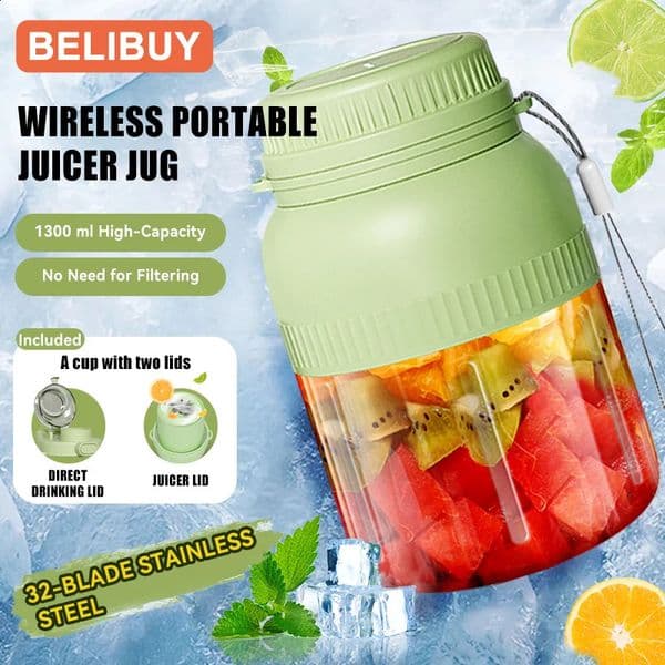 500/1300ML Electric Juicer Cup 6 Blades Blender Milkshake Machine USB Portable Fruit Milk Mixing Tool Mini Fresh Juice Blender 260202