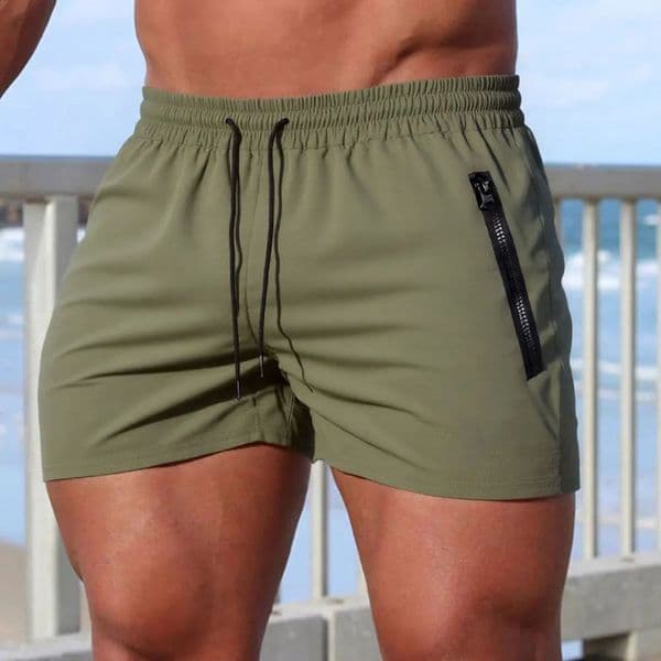 Mens Soild Color Swim Shorts Summer Casual Beach Board Shorts for Men Quick Dry Running Fitness Gym Shorts Zipper Pocket 260227