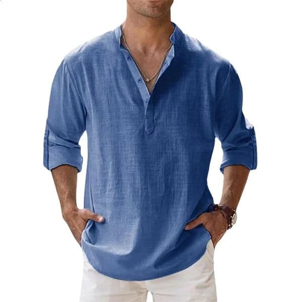 JIAYAN 2025 Cotton Linen Shirts for Men Casual Lightweight Long Sleeve Henley Beach Hawaiian TOPS 260209BANJIA