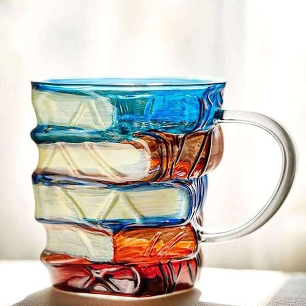 Painted Book Coffee Cup Tea Mug Drinkware Tumbler Funny Decor Desk Accessories for Readers Women Librarian 26W0211