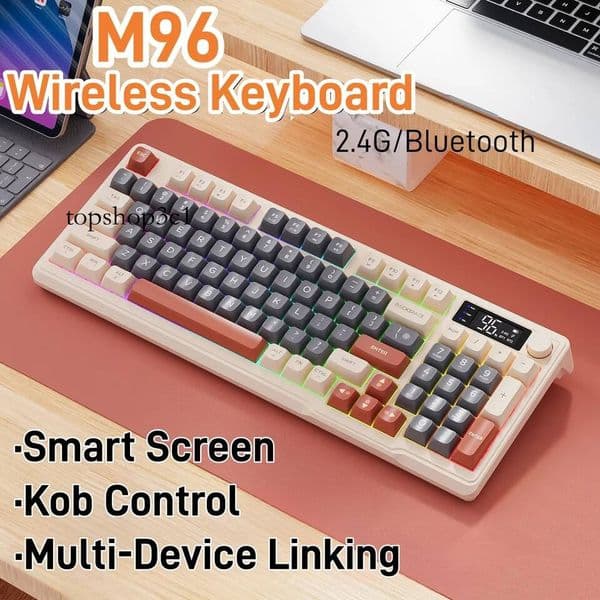 FreeWolf M96 Wireless with Screen,Gaming Keyboard Bluetooth Dual-Mode Connection,Multi-Device Linking,Ergonomic