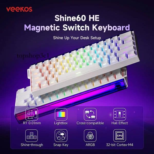 AKKO x Veekos Shine60 HE Magnetic Switch 60% Rapid Trigger Keboard RT 0.01mm Snap Key Custom Keyboard for Esports Gamer