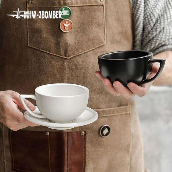 MHW-3BOMBER 280ml Tea Espresso Cups and Saucers with Coffee Spoons Set Ceramic Cappuccino Latte Art Mug Home Barista Accessories 26W0211