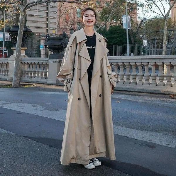 Super Long Trench Coat Womens Ankle Autumn Korean Version Loose Medium and Long Knee High Coat 260129