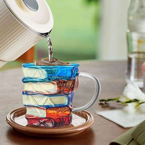 1pc Painted Glass Book Mug Coffee Drinking Cups Funny Vintage Drinkware Home Decor Desk Accessories Water Cup 26W0211