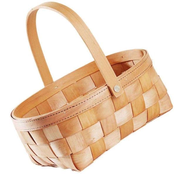 Stylish Portable Wooden Basket Woven Storage Organizer for Picnic Snacks Fruits Vegetables Flowers 2 Person Outdoor Handle 26H0211