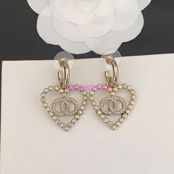 Designer jewelry channels earring Unique stylish hollow-out heart-shaped earrings full diamond accents cc earring