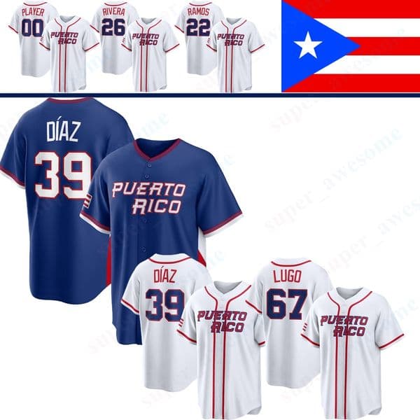 2026 Team Puerto Rico Baseball Jersey Nolan Arenado Edwin Diaz Heliot Ramos Martin Maldonado Seth Lugo Yadier Molina 22 Bad Bunny Carlos Beltran Angel Pagan Clemente