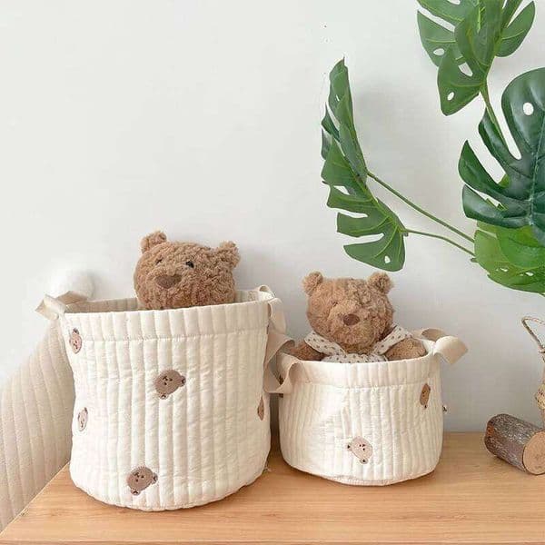 Beige Cotton Embroidery Baby Diaper Clothes Toys Organizing Crib Bag Multi-Purpose Storage Basket 1 Piece 26H0211