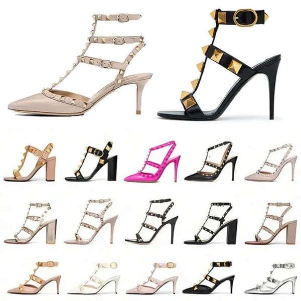 with Box Designer High Heels Dress Shoes Fashion Women Lady Stiletto Peep-toe Pointed Toes Heel Office Loafers Rivet Spikes Brand Brest wedding shoes