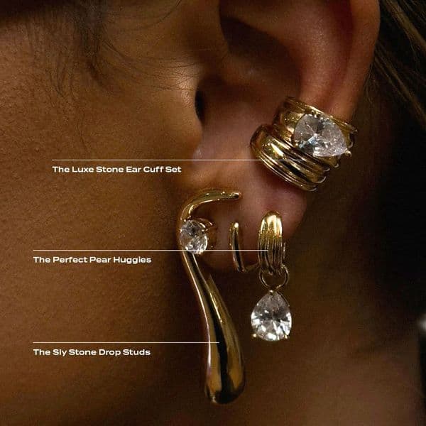 Uworld Minimalist Classic 18K Gold Color Plated Inlay Droplet Shaped Zircon Ear Clip Hypoallergenic Stainless Steel Jewelry Gift 260124