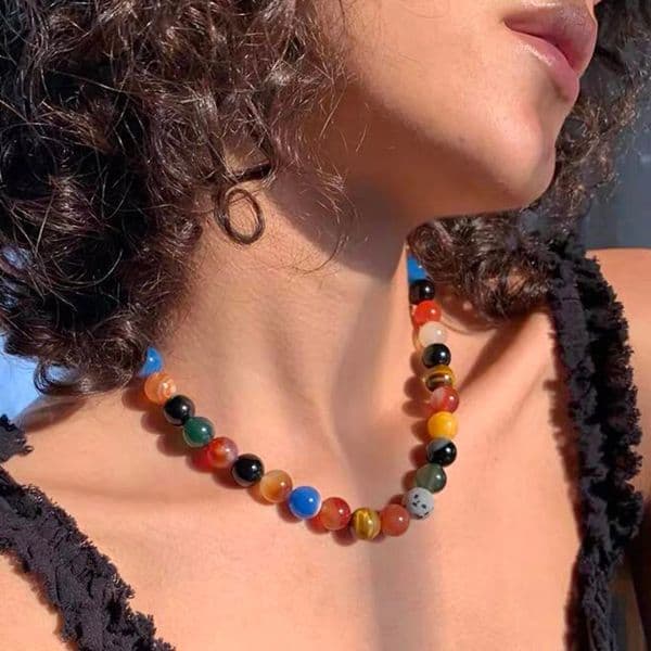 6mm 8mm 10mm Natural Stone Colorful Carnelian Round Necklace Bohemian Womens Fashion Charm Handmade Jewelry 260121