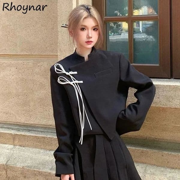 Black Blazers Women O-neck Loose All-match Chinese Style Classical Vintage Spring Autumn Coats Chic Minority Female 260209