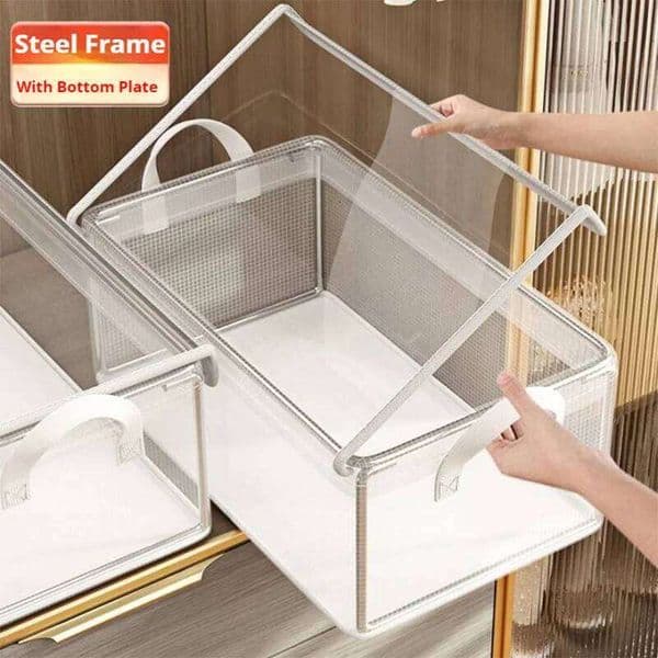 PVC Transparent Basket for Clothes Underwear Storage Stainless Steel Frame Wardrobe Organizer Waterproof Cloth Box 26Y0211