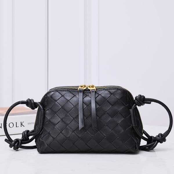 Top Quality 10A Intrecciato Concert Pouch Luxury Designer Genuine Leather Golden Hardware Shoulder Bag Zipper Closure Crossbody Bag Adjustable Strap Handbag