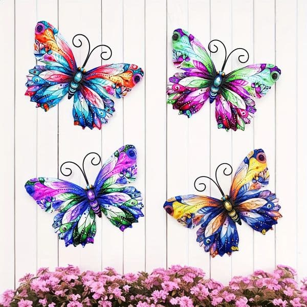 1PC Metal Art Butterfly Wall Decor Colorful Iron Art Butterfly Sculpture Butterfly Hanging Ornament for Outdoor Home Yard Garden 260205