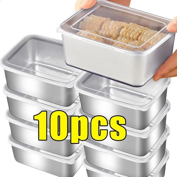 Stainless Steel Food Container with Cover Small Thicken Fresh-keep Food Fruit Lid Sealed Storage Box Kitchen Fridge Organizer 260205