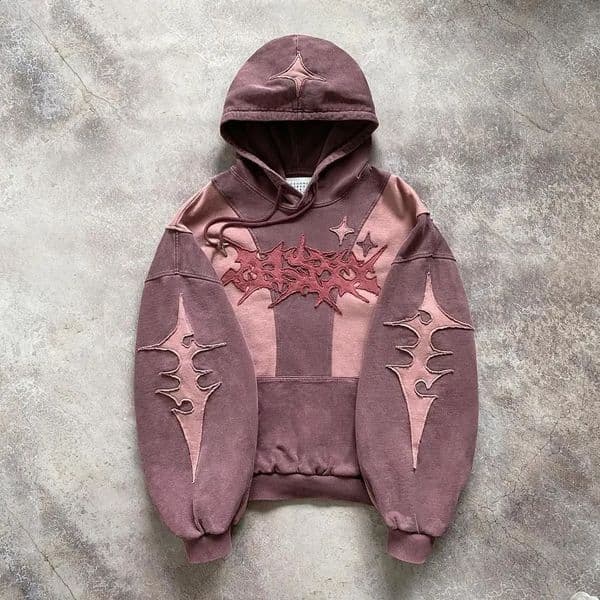 Harajuku Distress Men Women Patchwork Trendy Hoodie Y2k Gothic Fashion Star High Street Patch Old Sweatshirt Winter Streetwear 260209BJ