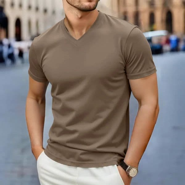 Mens Casual Fashion Simple Vneck Short Sleeved Tshirt Summer Comfortable Breathable Versatile Top 260130BJ
