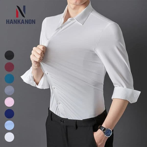 Premium Mens Ultra-Stretch Shirt - High-Quality Silky Business Formal Long-Sleeve Shirt for Social and Casual Wear 260126