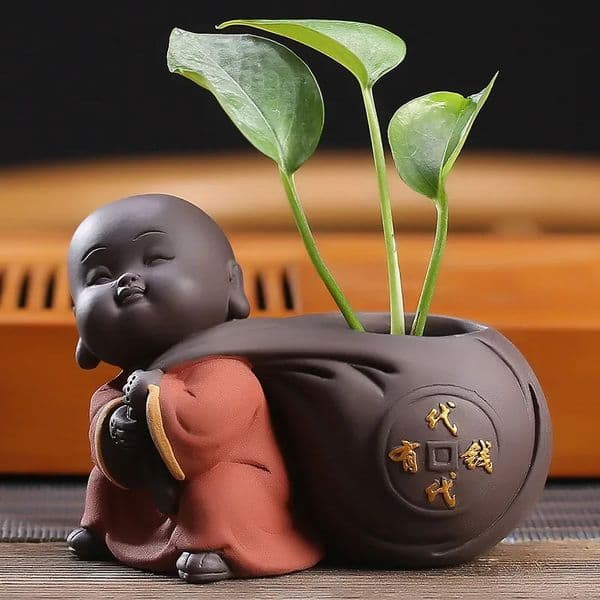 Fortune Lucky Cute The Little Monk Purple Clay Tea Pet Home Decor Mini Water Planting Flower Vase 260130BJ