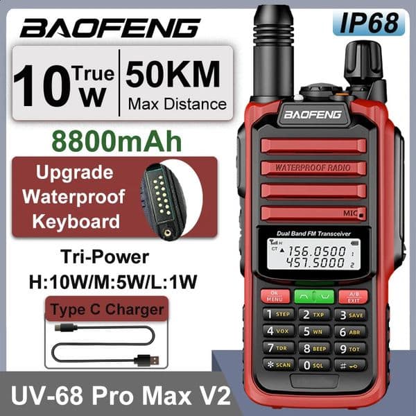 UV-68 Pro Max V2 IP68 Waterproof Walkie Talkie 8800mah Battery Type C UHF VHF Dual Band 128 Channels UV-S22 UV-98 Pro Red Radios 260203