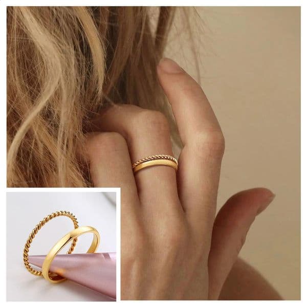 Set of 2 Stacking Ring for WomenStainless Steel 2mm Thin Gold Color Dome Shap Minimalist Jewelry 260206