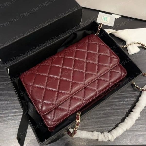 Top women designer crossbody bags ladies small handbag tote bag chain strap leather quality casual refined diamond lattice caviar purse flap shoulder Burgundy