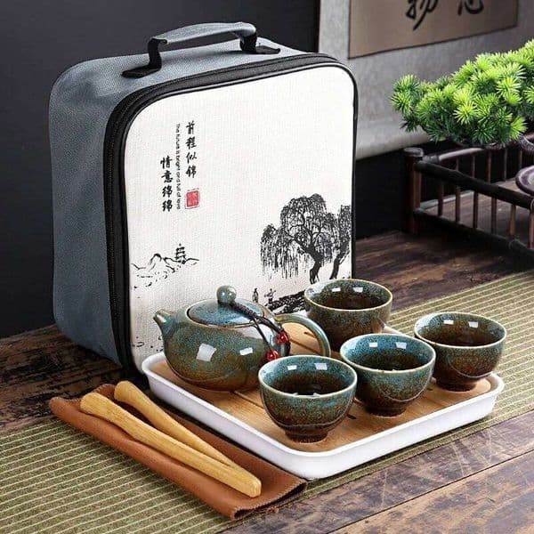 With Travelling Bag 4 Chinese Kung Fu Travel Set Ceramic Portable Teapot Porcelain Teaset Gaiwan Cups Tea Tool 26W0211