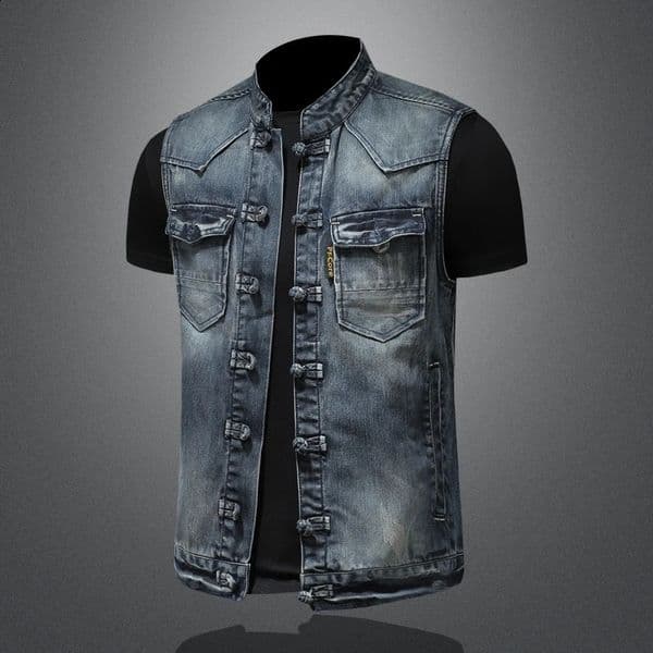 Mens Casual Style Denim Vest 2025 Fashion Handsome Trend Solid Color Disc Buckle High Quality Boutique Everything 260207