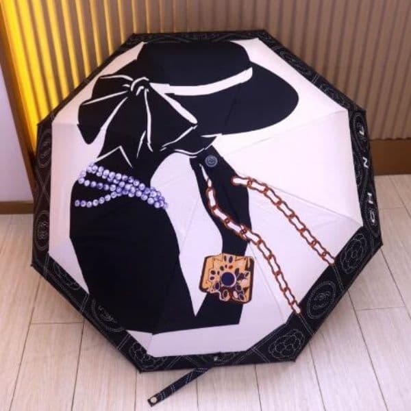 Elegant Designer Umbrella Patchwork Logo Printing Women Parasols Girl Folding Sun Rain Umbrellas