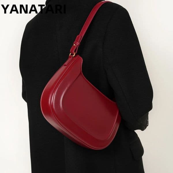 Genuine leather red shoulder bag woman minimalist crossbody cowhide handbags female armpit saddle 260209