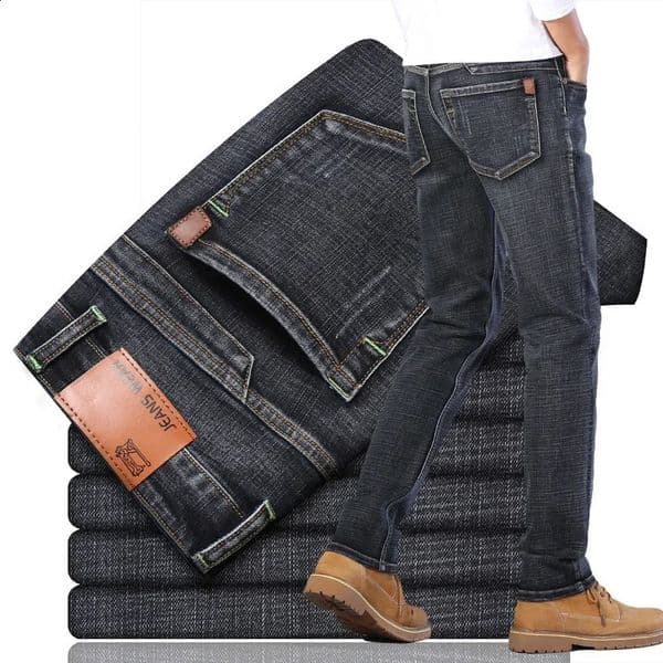 2025 Men 2840 Mens Classics Pants Straight Business Blue Black Jeans Elastic Slim Fit Casual Work 260209BANJIA