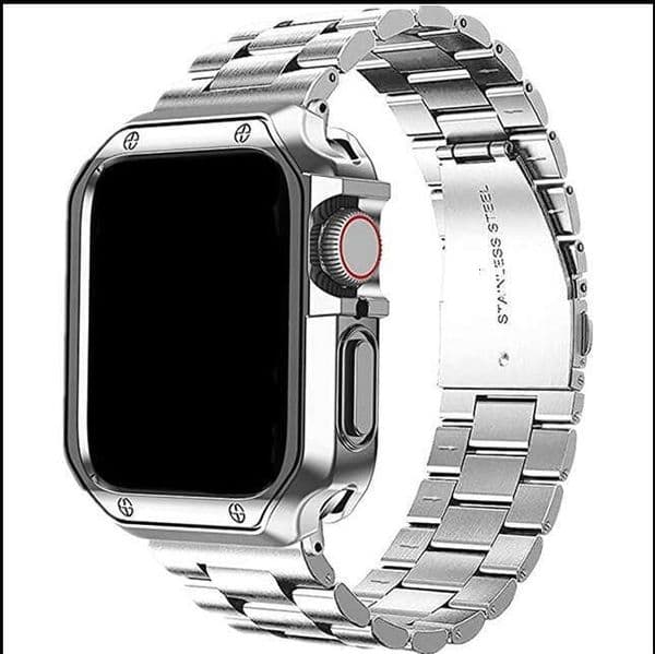 Apple Watch Stainless Steel Three-Bead Strap TPU Trendy Armor Protective Case Set