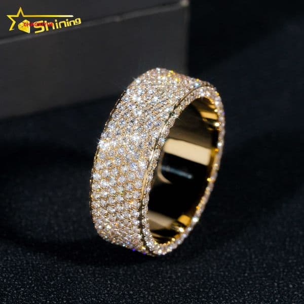 Custom Hip Hop Fine Jewelry Brilliant Real Lab Grown Natural Diamond 10K 14K 18K Gold Engagement Band Full Eternity Ring for Men