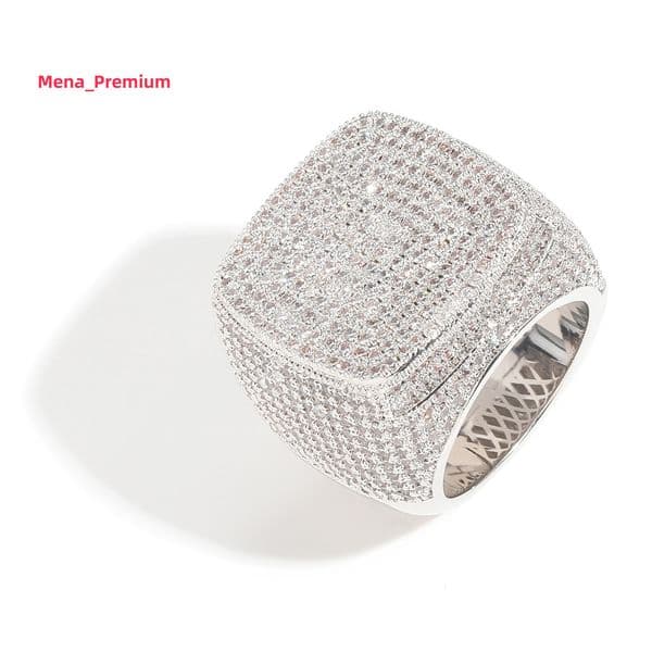 Hip Hop Trending Moissanite Diamond Rings Silver Gold Plated moissanite Micro Pave Moissanite Stone Square Shaped Ring for Women Jewelry