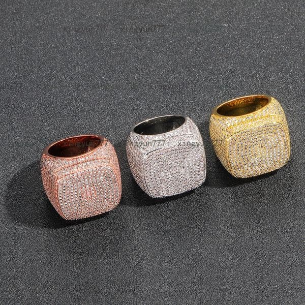 Hot Selling Exaggerated Full Diamond Moissanite Ice Out Square Ring 5A Moissanite VVSia Hip Hop Rocker Ring for Men