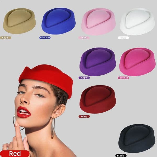 Stewardess Hat Felt Beret Hats for Women Woolen Flight Attendant Hat Pillbox Cap Stewardess Costume Cosplay for Dance Band 260124