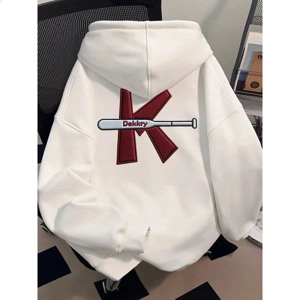 AutumnWinter American High Street Letter K Print Mens Hooded Sweatshirt Outdoor Adult and Womens Loose Top 250203