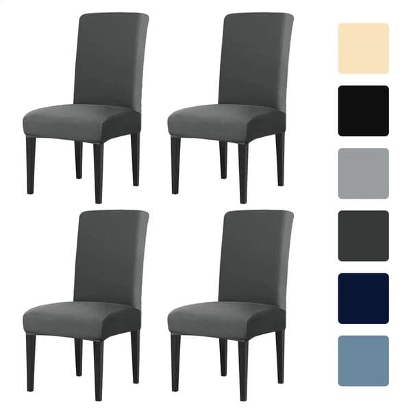 4Pc Set High Stretch Dining Chair Cover Elastic Slipcover Removable Non Slip Seat Protector for Living Room Home Kitchen Wedding 260129