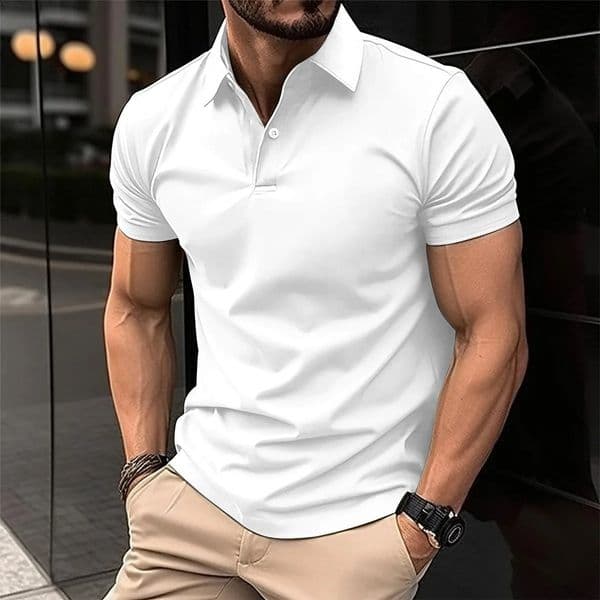 Mens Sports Korean casual trend slim fit short sleeved silk cotton collar solid color t-shirt POLO shirt polo 260209
