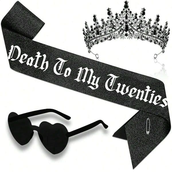 Black Crown Death to my 20s Sash Set Unique 20th Birthday Decorations Gifts for Women Ideal Party 260122