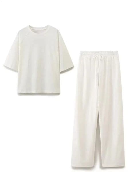 HH Summer Women Casual T Shirt Pant Sets Elegant Pink O Neck Short Sleeve T-Shirt Drawstring Loose Trousers Spring Suit 260208