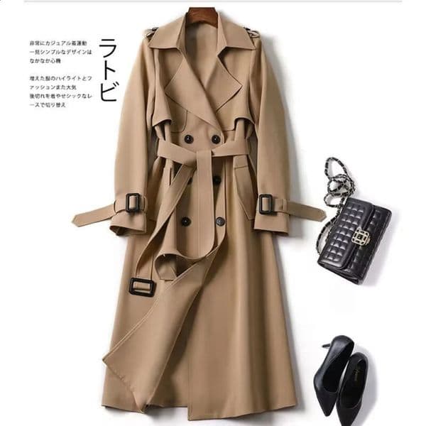 Womens KneeLength Trench Coat Classic Modern DoubleBreasted Long with Belt Elegant Outerwear 260129BANJIA
