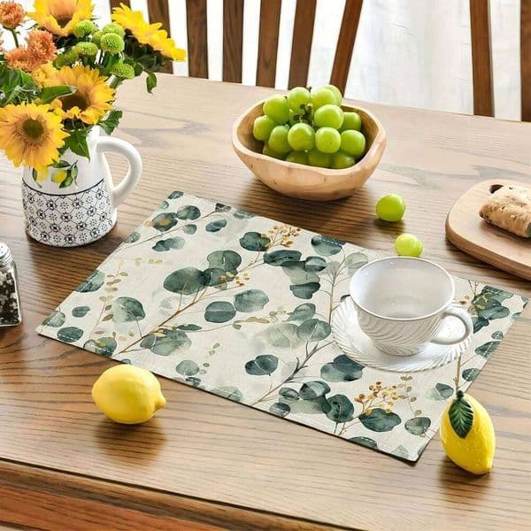 VIKAMA Spring Green Eucalyptus Leaf Print Tablecloth, Washable, For Family Parties, Outdoor Restaurants, Camping Tables Decor 26L0212 B2